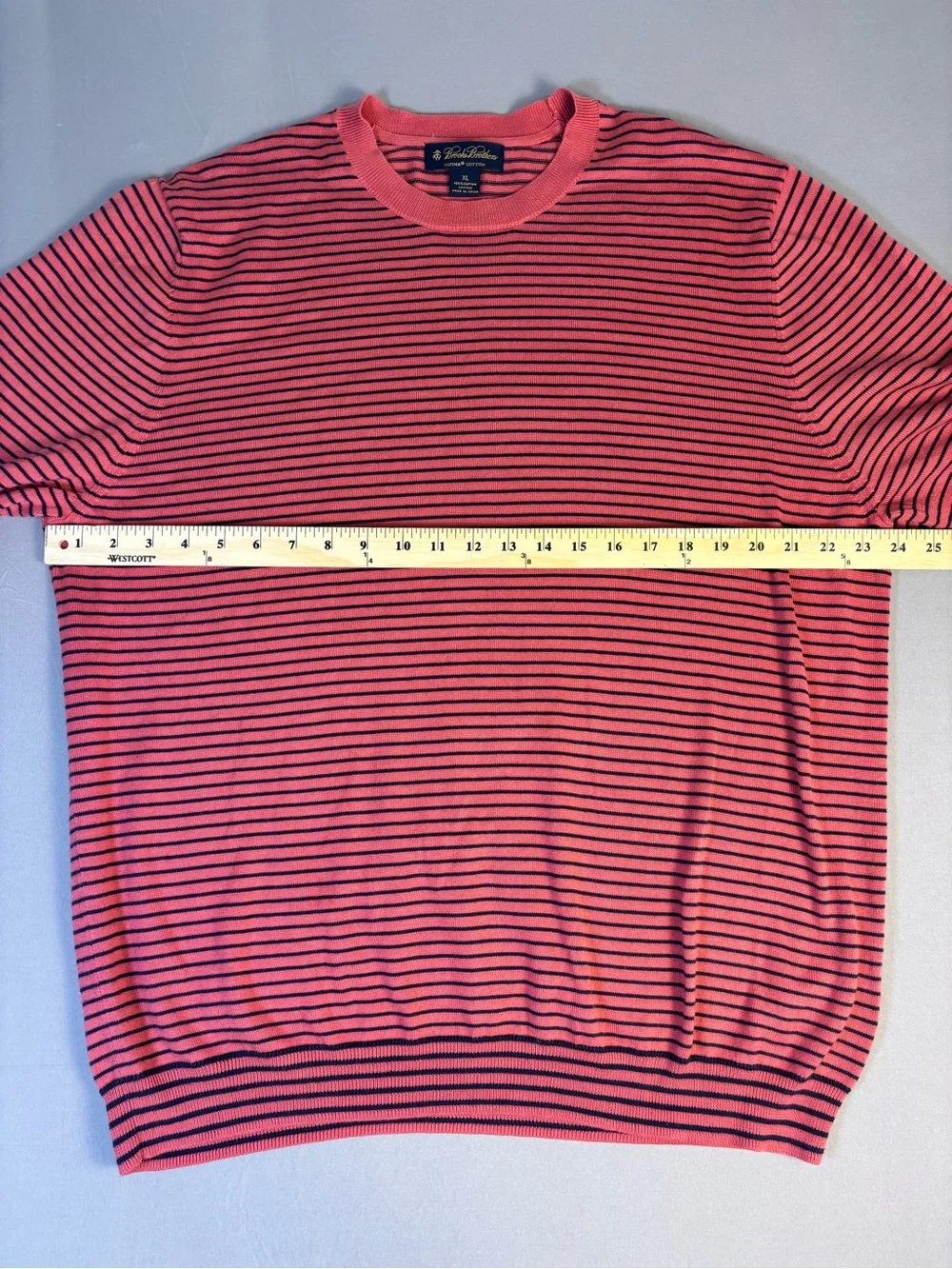 Brooks Brothers Red & Navy Striped Crewneck Sweater XL NWOT 100% Supima Cotton